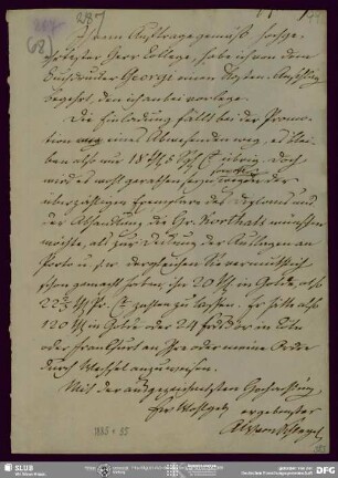 Eigenh. Brief von August Wilhelm von Schlegel an Ludolf Christian Treviranus, o.O., ohne Datumsangabe