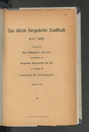 Das älteste Bergedorfer Stadtbuch : 1437 - 1495