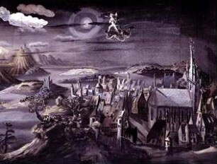 Flug auf dem Mantel Mephistos (Detailaufnahme). Rekonstruktion des Modells: Robert Herlth.