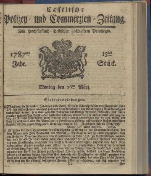 13tes Stueck, Montag den 26ten Maerz. 1787