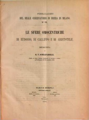 Pubblicazioni del Reale Osservatorio Astronomico di Brera in Milano. IX