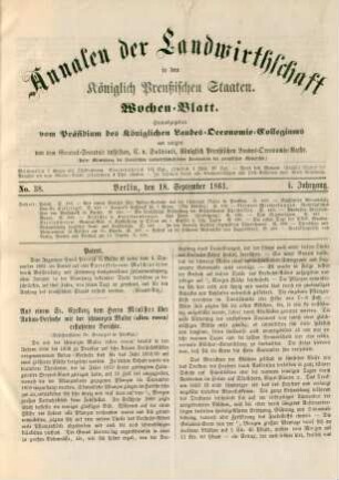 No. 38. Berlin, den 18. September 1861. I. Jahrgang.