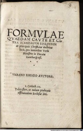 Formulae quaedam caute et citra Scandalum loquendi de praecipuis christianae doctrinae locis