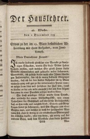 48. Woche, den 2. December 1775
