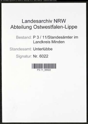 Heiratsregister Standesamt Unterlübbe
