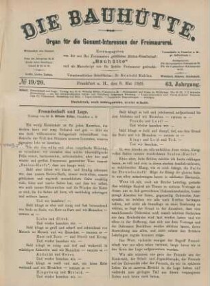 No 19/20. Frankfurt a. M., den 8. Mai 1920. 63. Jahrgang.