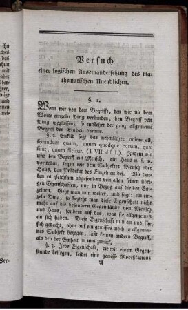 Versuch einer logischen Auseinandersetzung des Mathematischen Unendlichen.