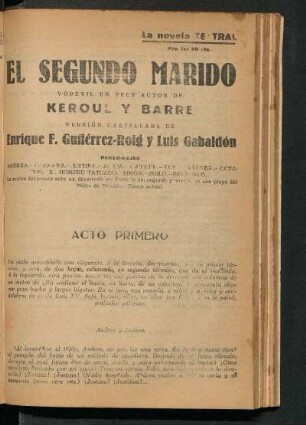 El segundo marido : vodevil en tres actos