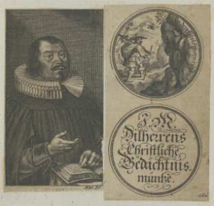 Bildnis des Johann Michael Dilherr und Stich einer Münze
