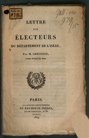 Lettre aux électeurs du departement de l'Isère
