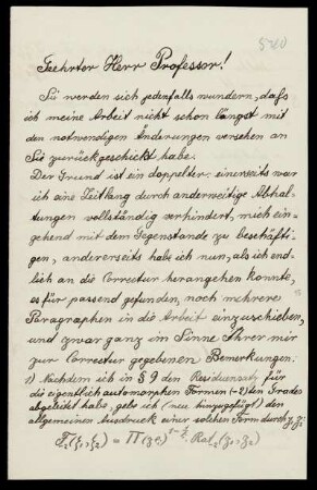Nr. 8: Brief von Ernst Ritter an Felix Klein, Ohne Ort, 1892 - 1895