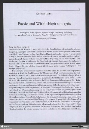 Poesie und Wirklichkeit um 1760