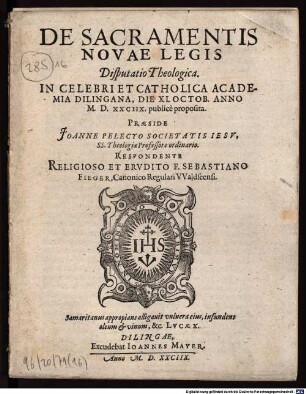 De Sacramentis Novae Legis Disputatio Theologica