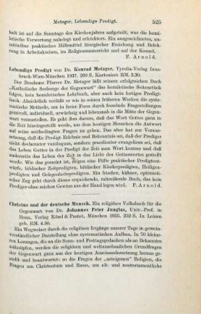 525-526 [Rezension] Junglas, Johannes Peter, Christus und der deutsche Mensch