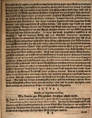 Bamba Gothicvs Hispaniae Rex Variae Fortvnae In Eremitica Vita Trivmphator : Jn Scenam Datvs Ab Academico Gymnasio Societatis Iesv = Bamba Ein Gothischer König in Hispania deß wanckelmietigen Glücks