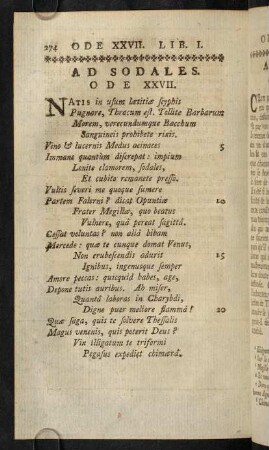 274-281, Ad Sodales. Ode XXVII.; Remarques Sur L'Ode XXVII.; Notes Sur L'Ode XXVII.