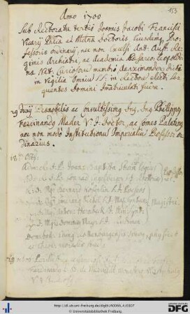 [fol. 153] Rektorat Johann Jakob Franz Vicari 1700