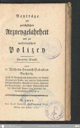 2 (1783): Beyträge zur gerichtlichen Arzneygelahrtheit und zur medicinischen Polizey