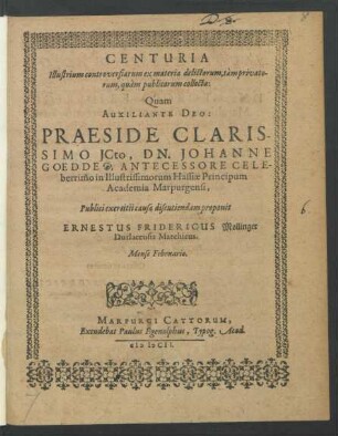 Centuria Illustrium controversiarum ex materia delictorum, tàm privatorum, quàm publicorum collecta