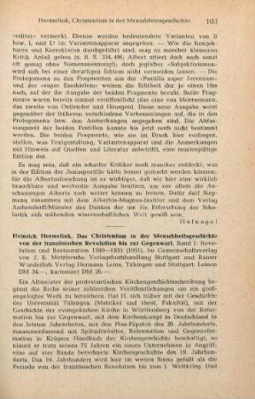 103-104 [Rezension] Hermelink, Heinrich, Revolution und Restauration, 1789 - 1835
