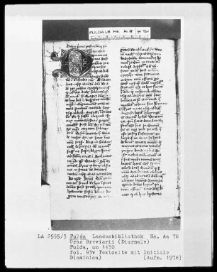 Ordo Breviarii — Initiale D(ominica), Folio 93verso