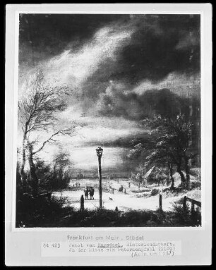 Winterlandschaft bei Haarlem mit einem Laternenpfahl