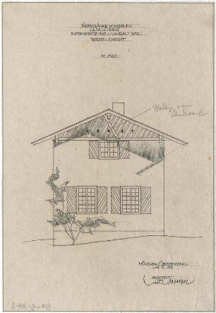 Gsaenger, Gustav; Hohenburg bei Lenggries (Bayern); Bierschänke, Instandsetzung und Umbau - Westseite (Ansicht)