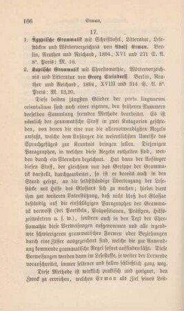 166-169 [Rezension] Erman, Adolf, Ägyptische Grammatik