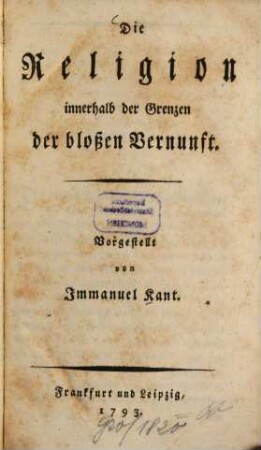 Die Religion innerhalb der Grenzen der bloßen Vernunft
