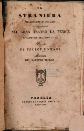 La straniera : Melodramma in 2 atti