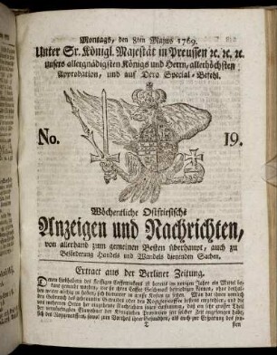No. 19. Montags, den 8ten Majus 1769.