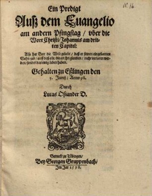 Ein Predigt auß dem Evangelio am andern Pfingstag