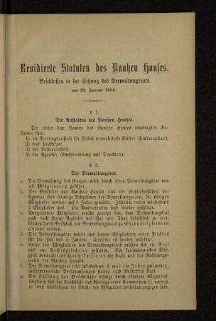 Revidierte Statuten des Rauhen Hauses.
