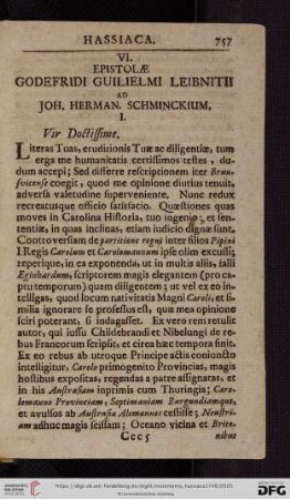 VI. Epistolæ Godefridi Guilielmi Leibnitii ad Joh. Herman. Schminckium