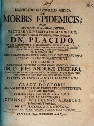 Dissertatio inavgvralis medica de morbis epidemicis