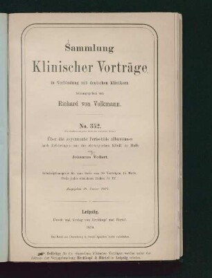 Ueber die sogenannte Periostitis albuminosa nach Erfahrungen aus der chirurgischen Klinik zu Halle