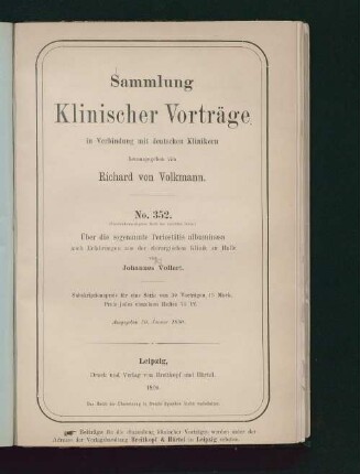 Ueber die sogenannte Periostitis albuminosa nach Erfahrungen aus der chirurgischen Klinik zu Halle