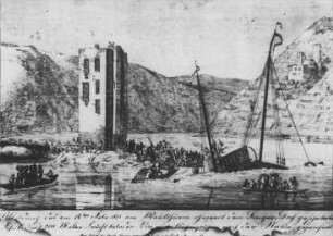 Schiffsunfall 1831 vor dem Mäuseturm/Rhein