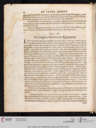 Cap. IV: De Origine Idololatriae Aegyptiacae.