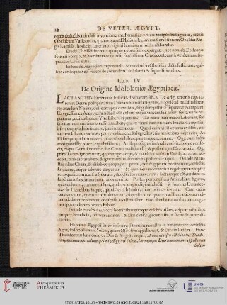 Cap. IV: De Origine Idololatriae Aegyptiacae.