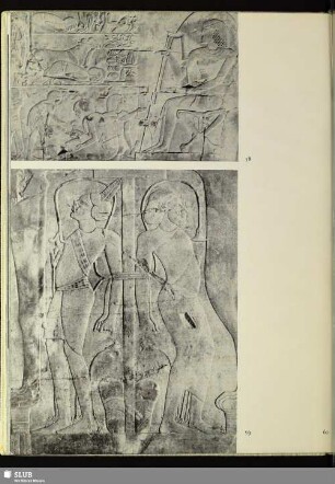 [58 Reliefs aus dem Grab des Chaemhet (Privatgrab von Theben): Der Verstorbene, vor ihm Diener und Schreiber]