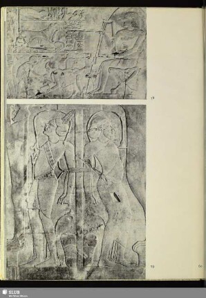 [58 Reliefs aus dem Grab des Chaemhet (Privatgrab von Theben): Der Verstorbene, vor ihm Diener und Schreiber]