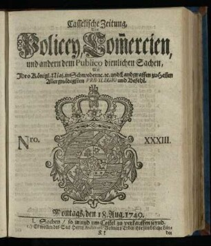 Nro. XXXIII, Montags, den 18. Aug. 1749