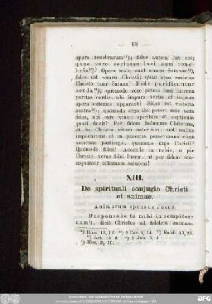 XIII. De spirituali coniugio Christi et animae. Animarum sponsus Iesus.