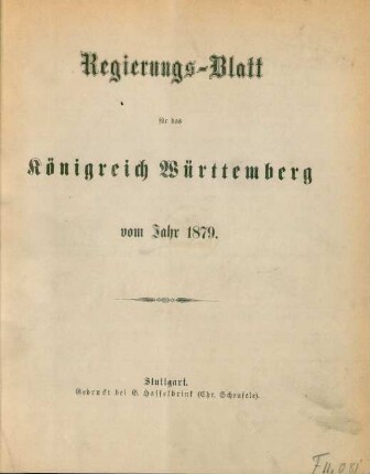 1879: Regierungsblatt für das Königreich Württemberg
