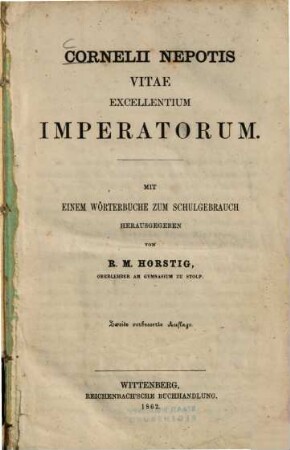 Cornelii Nepotis vitae excellentium imperatorum