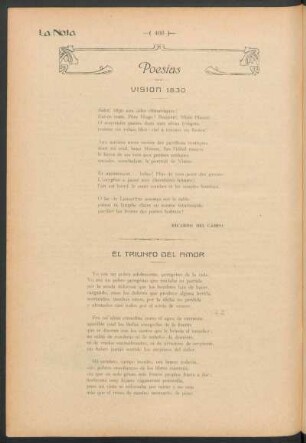 Poesías : Visión 1830 [y] El triunfo del amor
