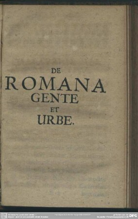 De Romana Gente Et Urbe