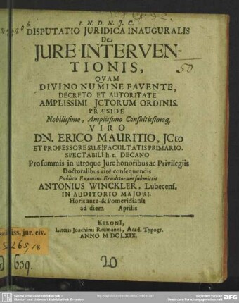 Disputatio iuridica inauguralis de iure interventionis