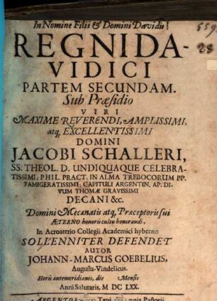 Regni Davidici Pars II.